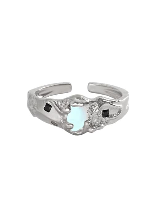 White gold [No. 14 adjustable] 925 Sterling Silver Cubic Zirconia Geometric Vintage Band Ring